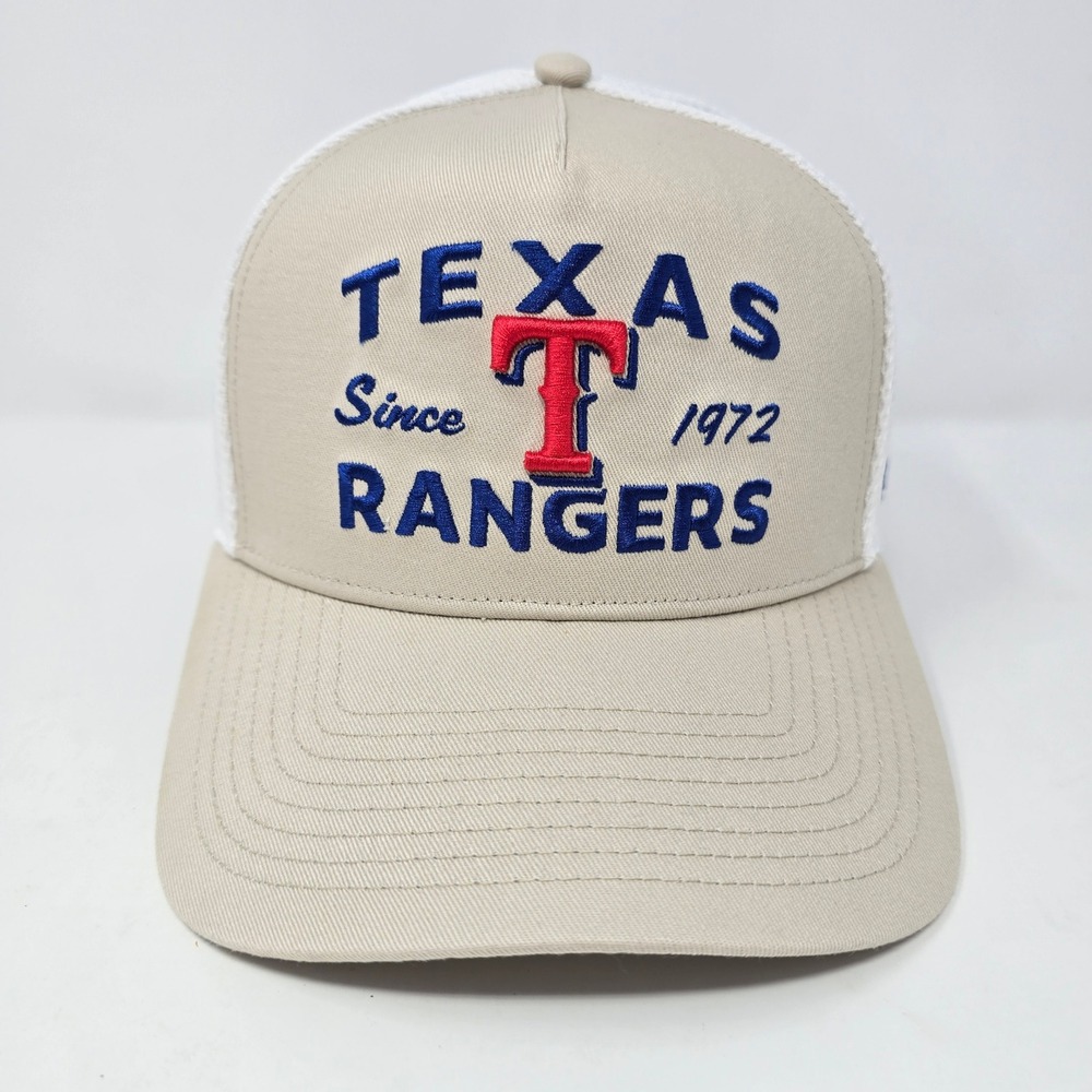 Fanatics Texas Rangers MLB Trucker Hat Tan White Snapback Mesh Cap Since 1972